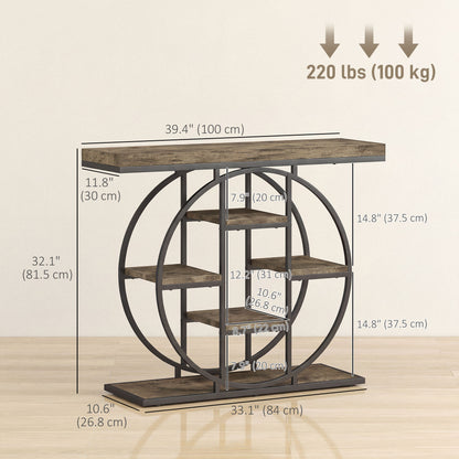Industrial console table with storage shelves 100 x 30 x 81.5 cm