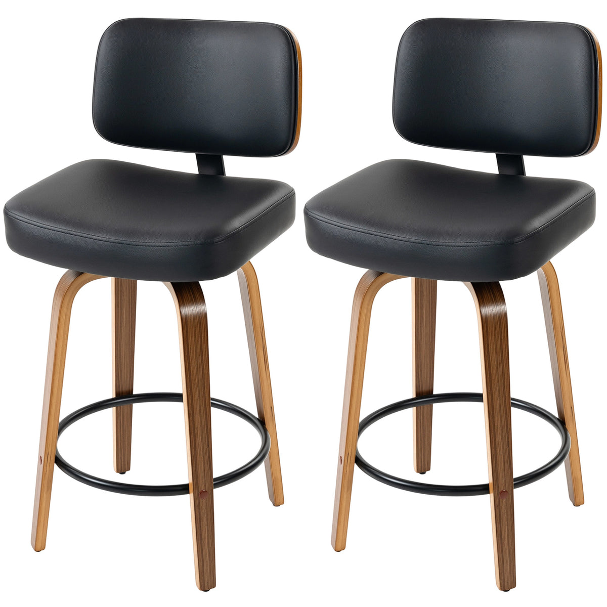 Modern Swivel PU Leather Counter Bar Stools — Set of 2