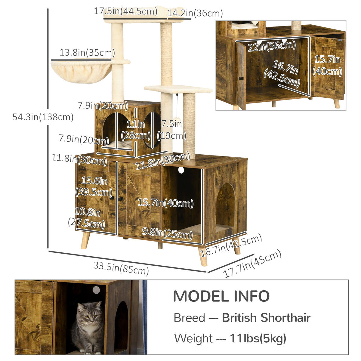 Litter Box Enclosure with Cat Tree Tower