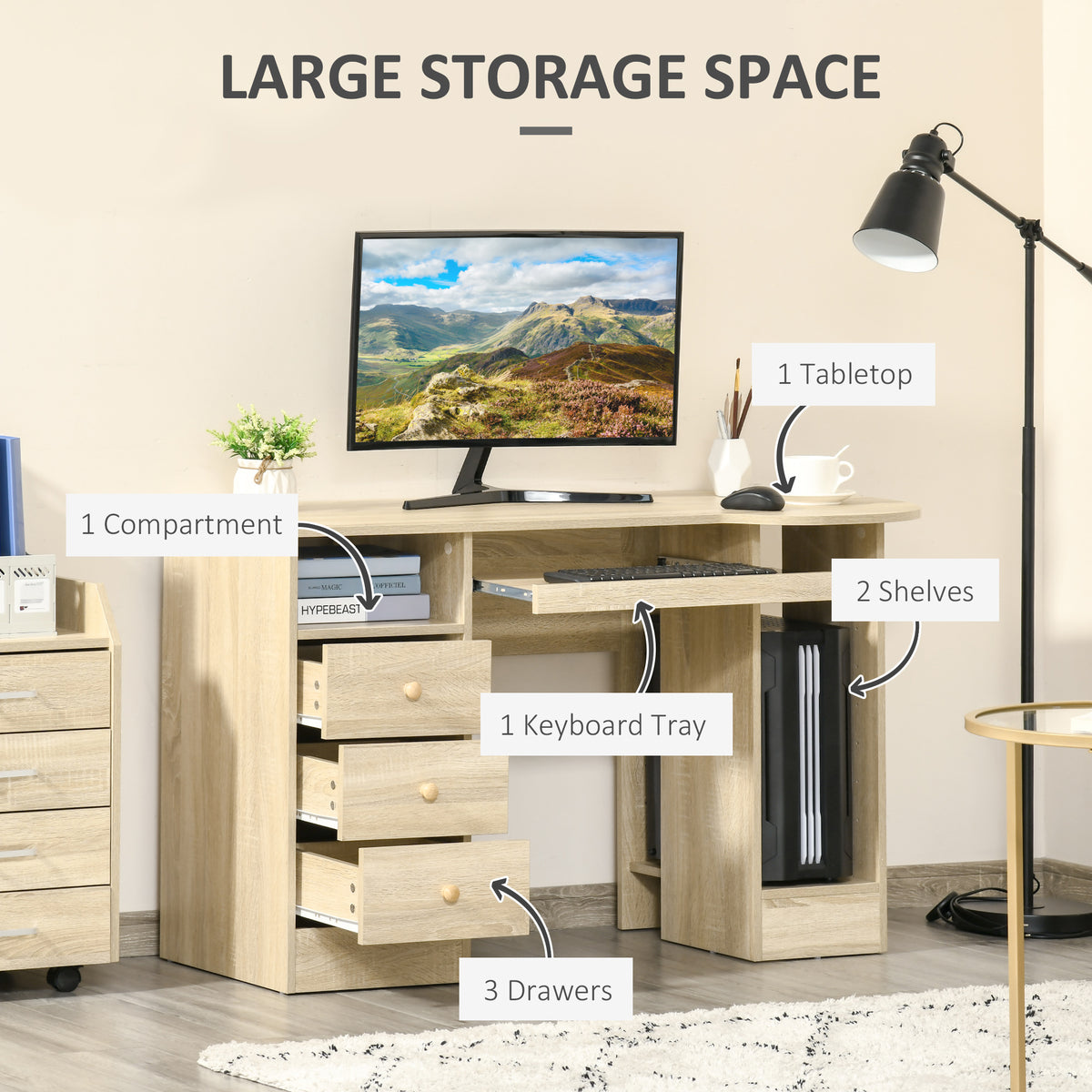 Modern computer desk with storage and drawers