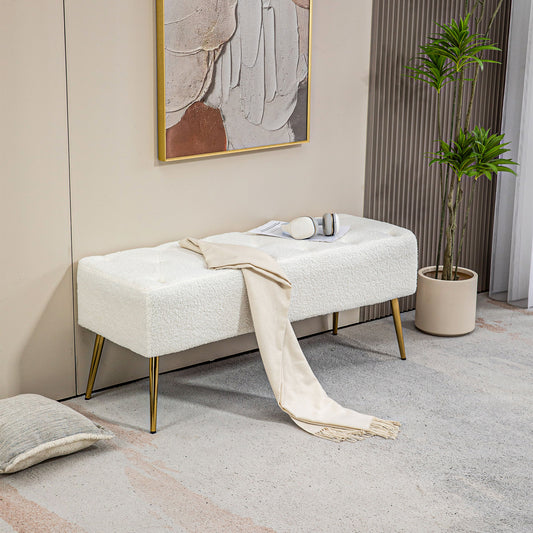 Upholstered bedroom bench with lamb's wool-feel