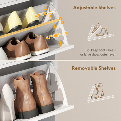 Narrow shoe cabinet with flip drawers farmhouse style