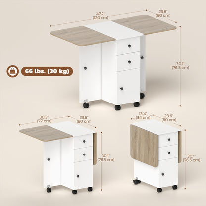 Drop leaf folding dining table with storage — Wheels