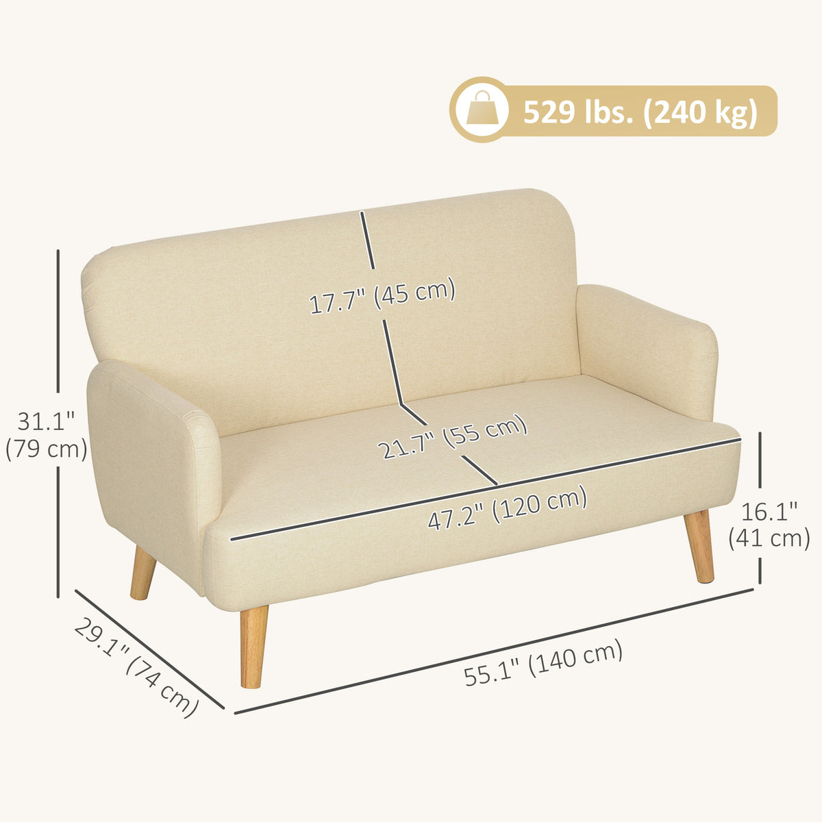 Loveseat 2 Seater Velvet Feel Fabric Thick Padding