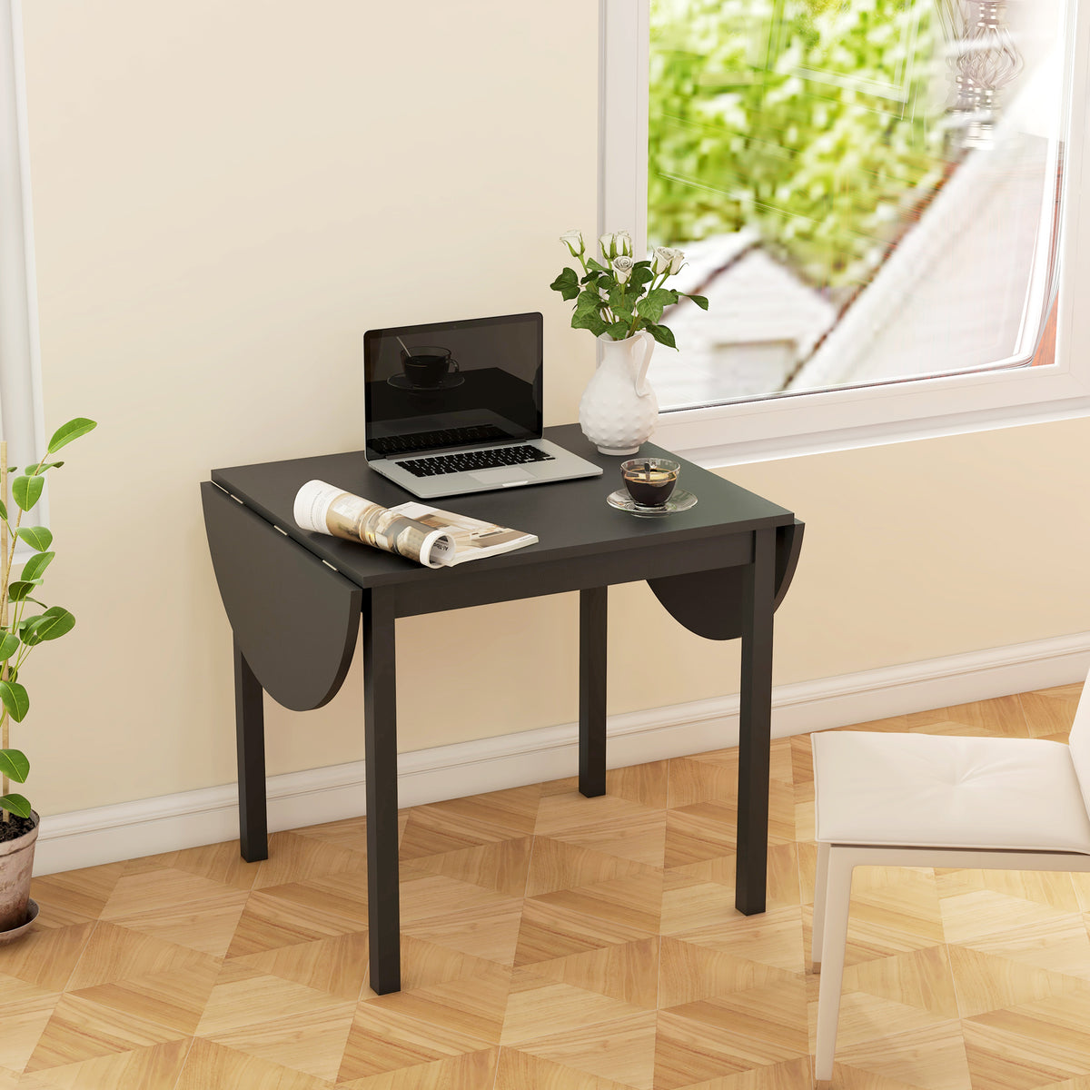 Mesa de comedor abatible de pino macizo para espacios pequeños