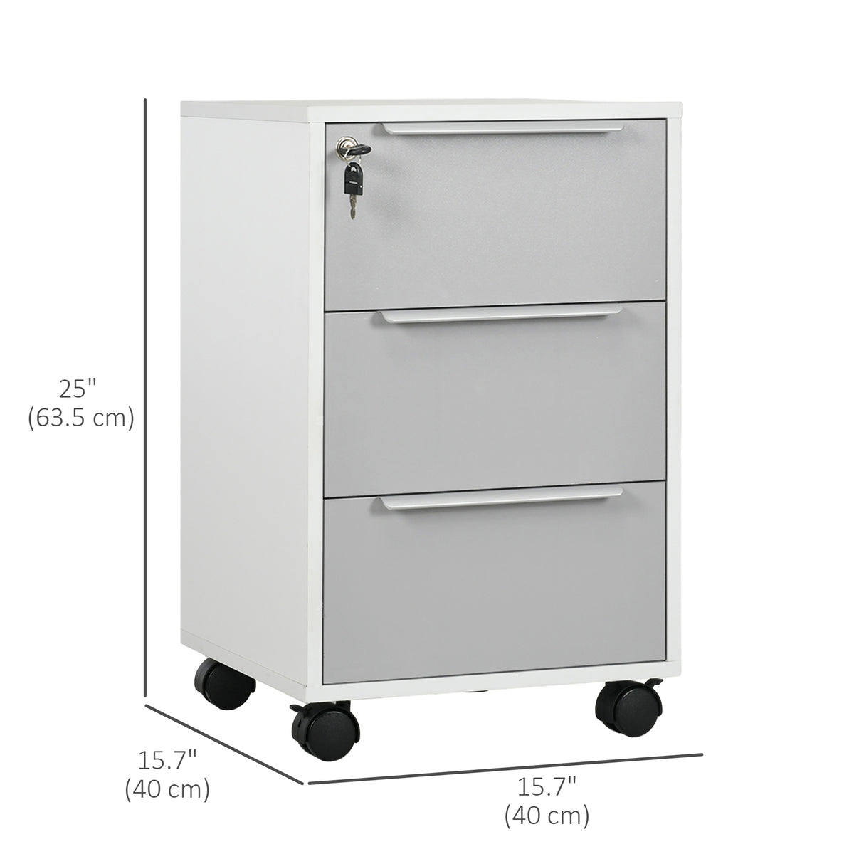 Archivador vertical de 3 cajones con cerradura y ruedas