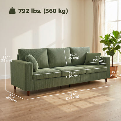 3-Seater Sofa Wide Deep Seat Corduroy with Spring Cushion