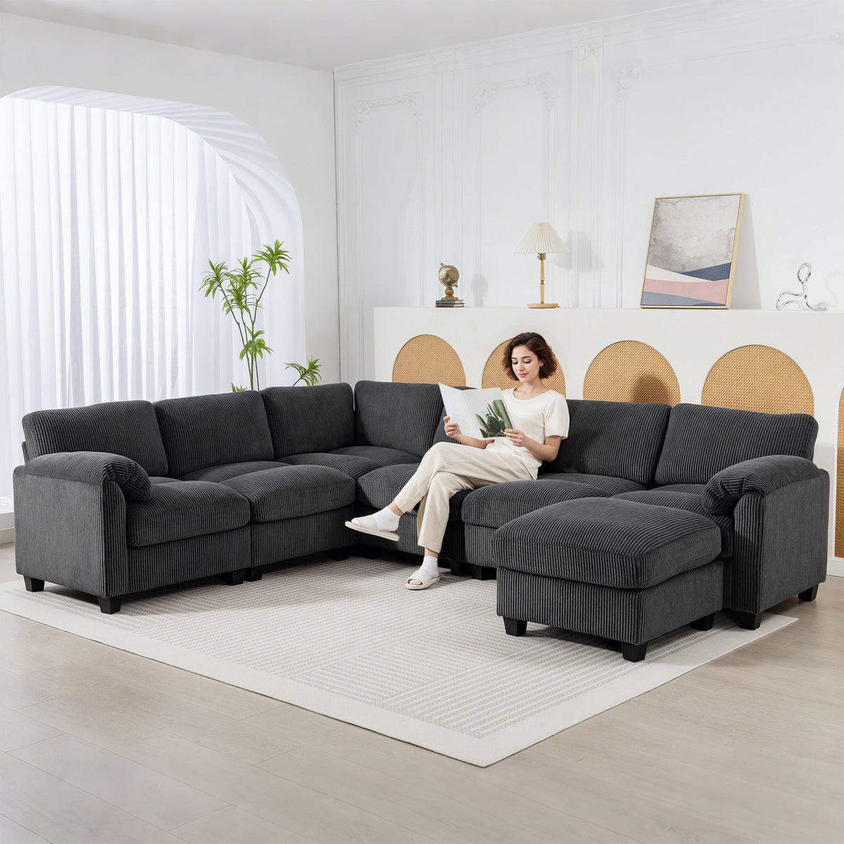 Modular U-Shaped Sectional Sofa in Corduroy