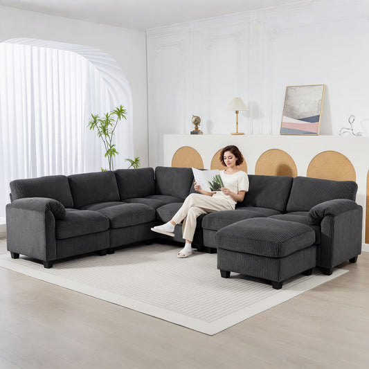 Modular U-Shaped Sectional Sofa in Corduroy