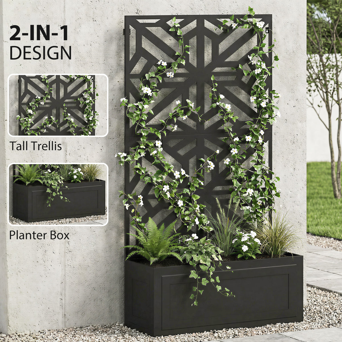 Jardinera elevada con celosía y panel de privacidad