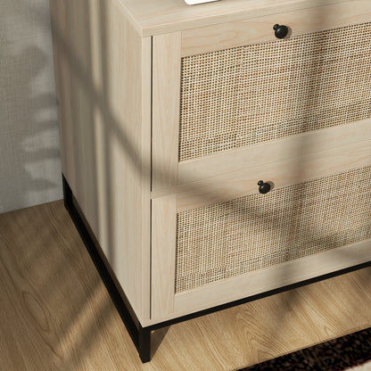 2-Drawer Filing Cabinet with Lock and Rattan Design