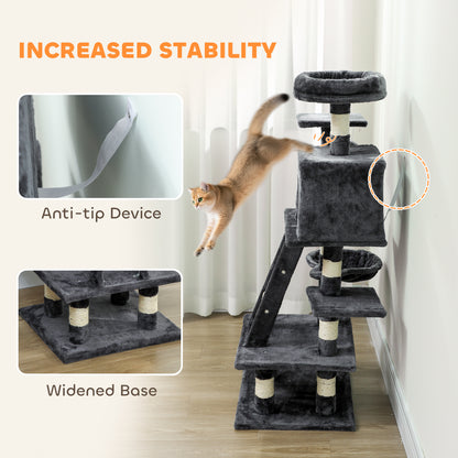 Árbol para gatos de varios niveles de 132 cm — gris
