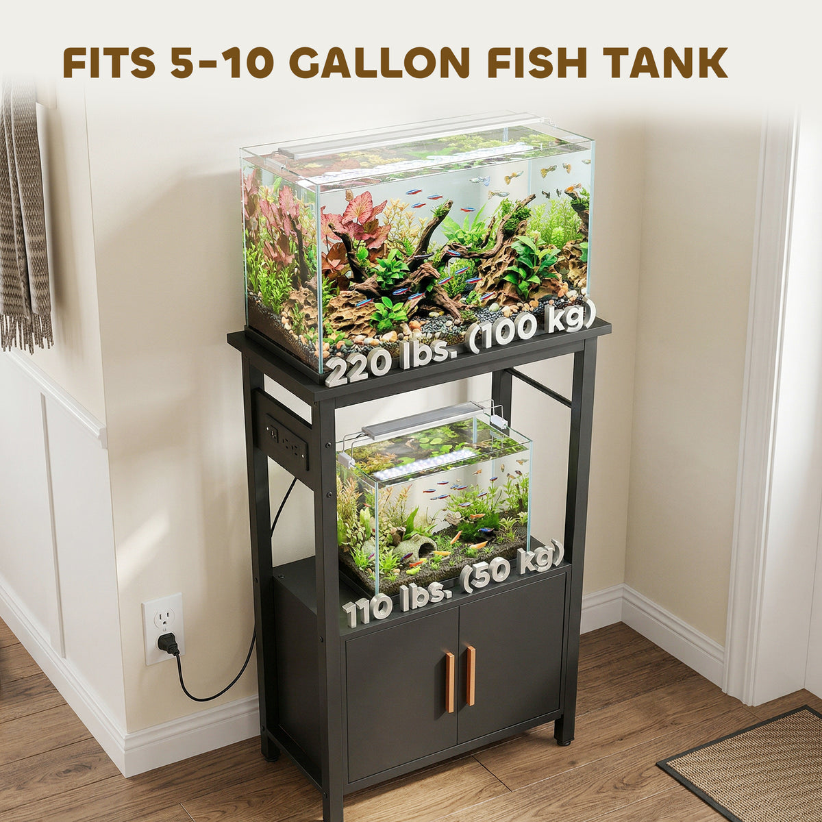 Mueble para acuario con enchufes y almacenamiento