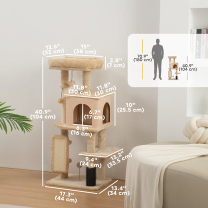 Árbol para gatos de varios niveles con rascadores y caseta