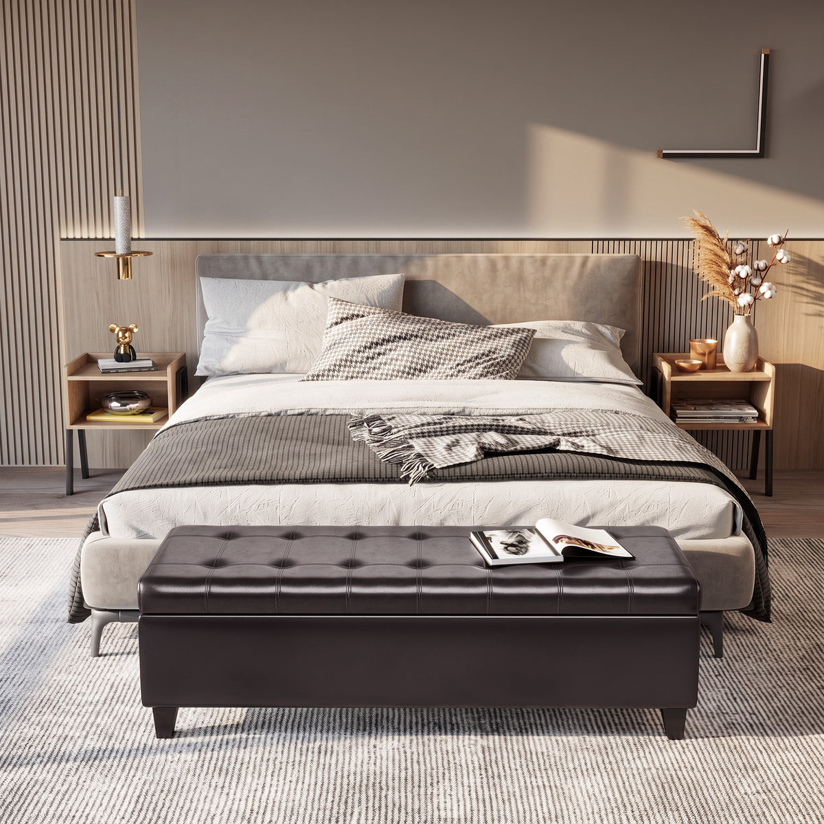 PU leather storage ottoman bench