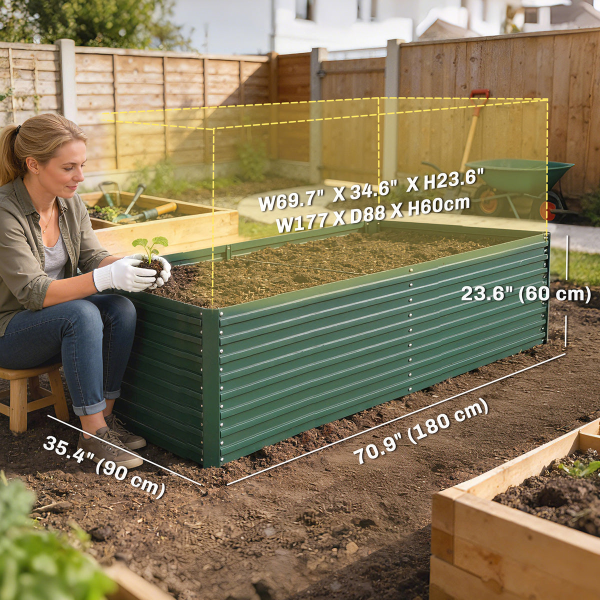 Raised Garden Bed Galvanized Steel 180 cm, Set of 2