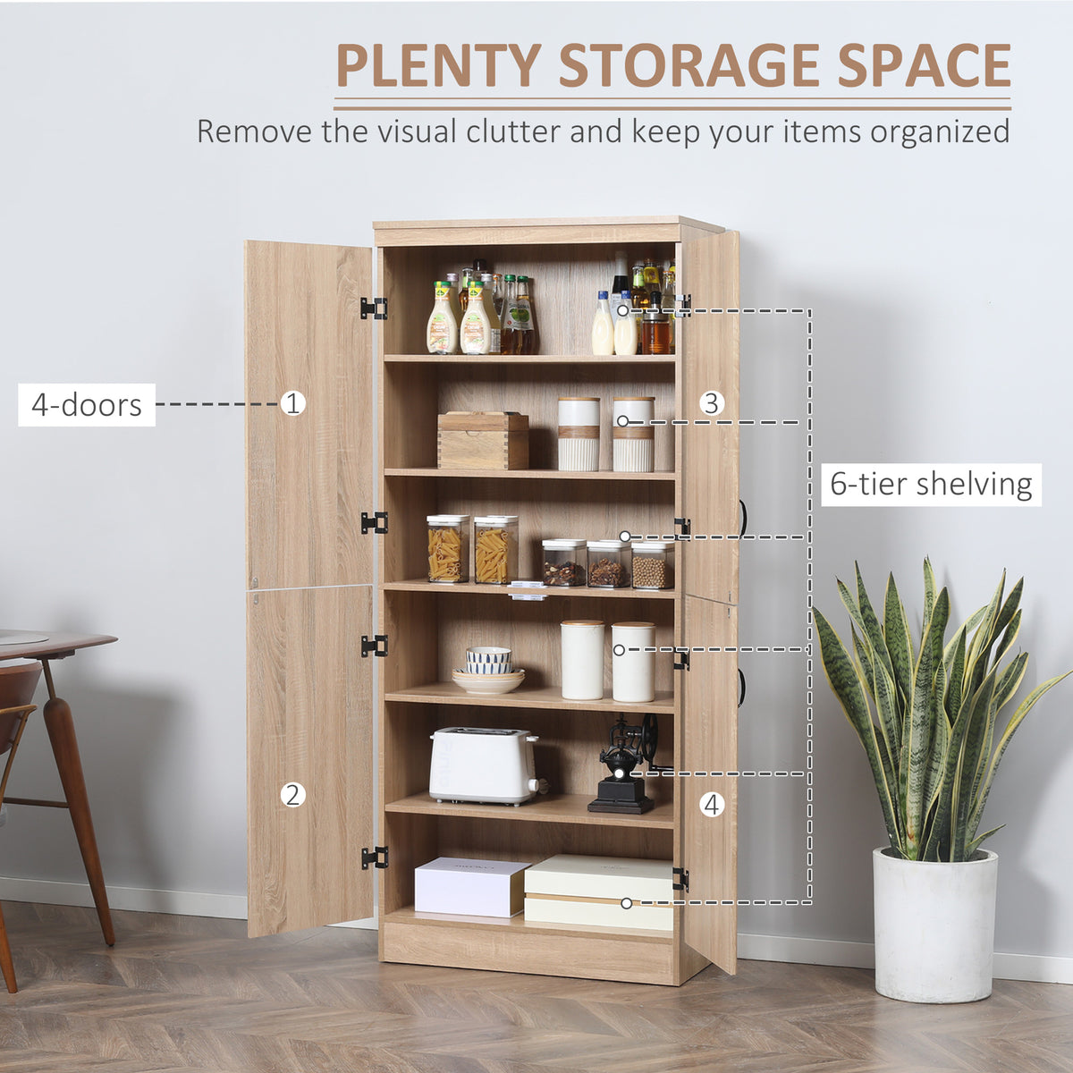 Freestanding pantry cabinet 4-door storage 177 cm