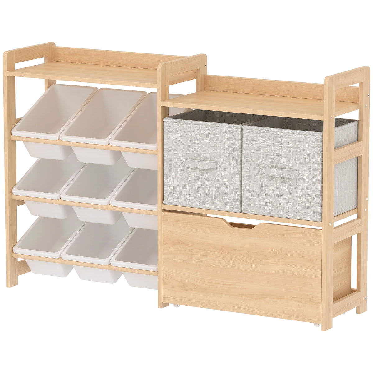 Organizador de juguetes de madera con cajón con ruedas