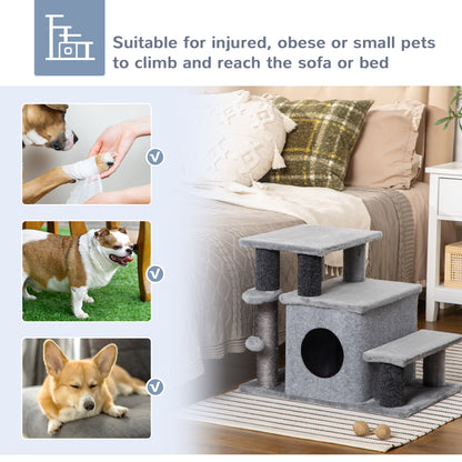 Escaleras para gatos con rascador y caseta