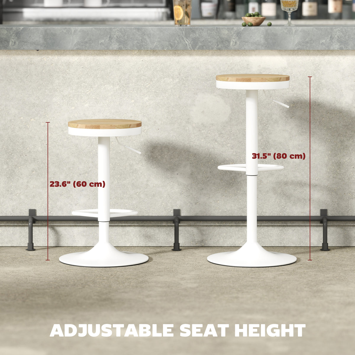 Adjustable Swivel Bar Stools Wood Set of 2