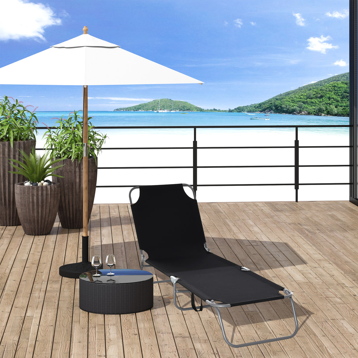 Folding Outdoor Lounge Chair with Adjustable Backrest