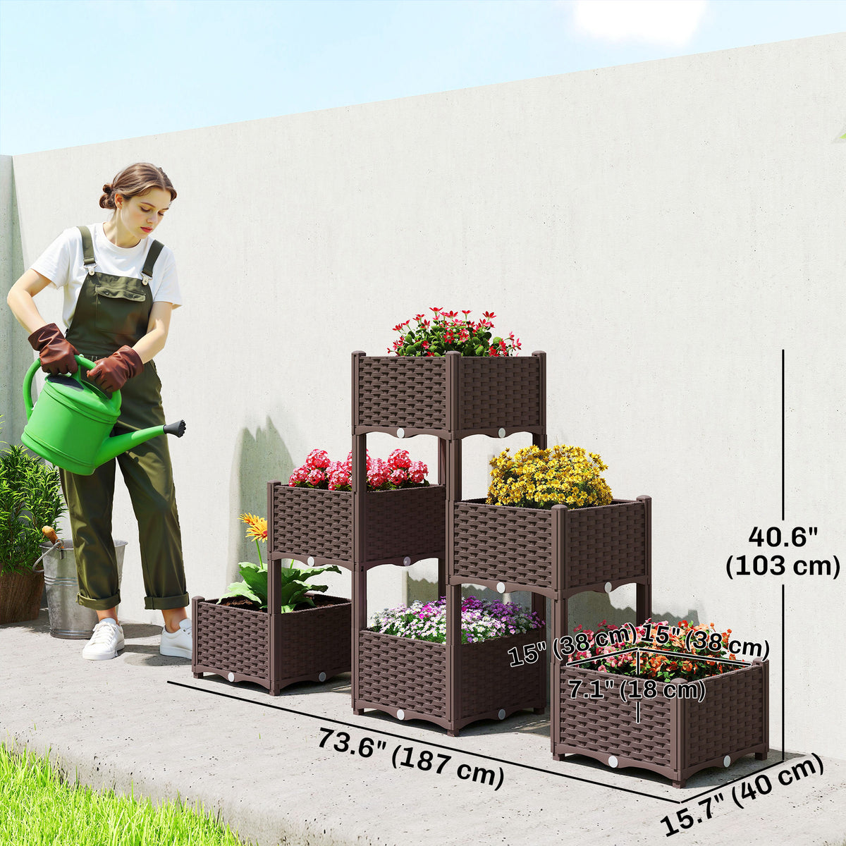 Jardinera elevada modular con depósito — gris