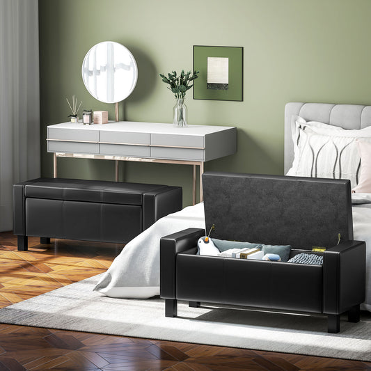 Padded Faux Leather Storage Ottoman Bench 42"