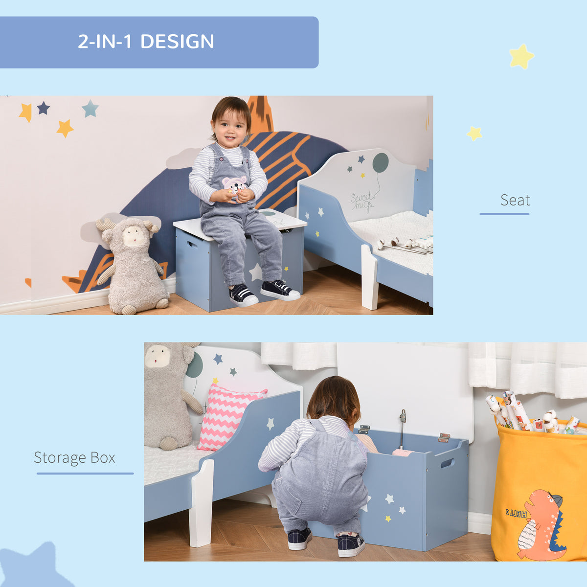 Baúl de almacenamiento para juguetes y banco para niños