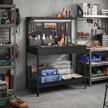 Heavy-Duty Workbench with LED Light and Power Outlets