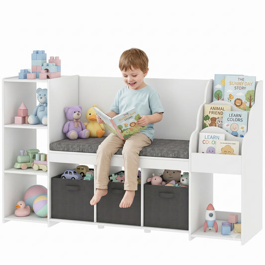 Kids Storage Shelf with Reading Nook and Drawers