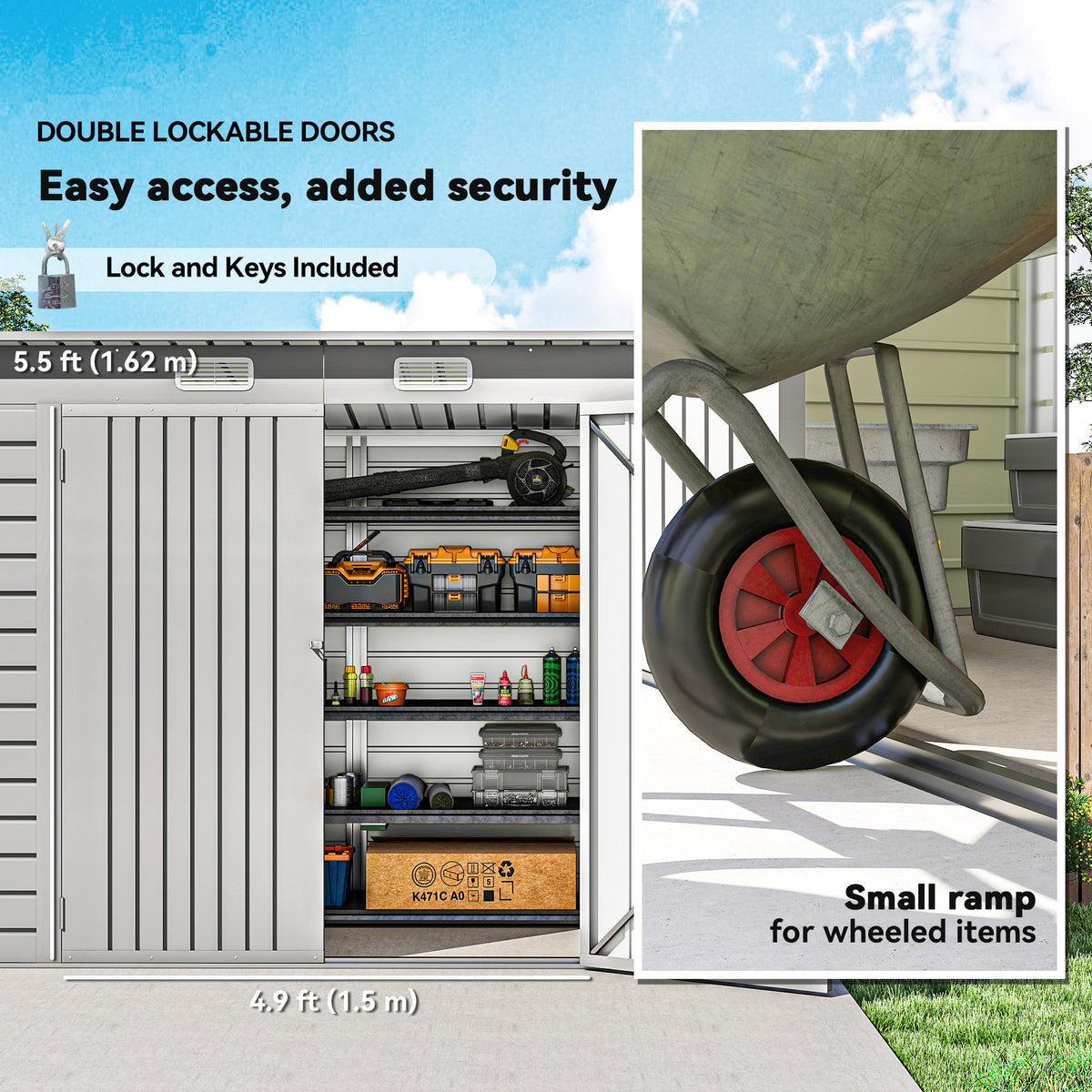 Galvanized Steel Garden Shed with Double Doors