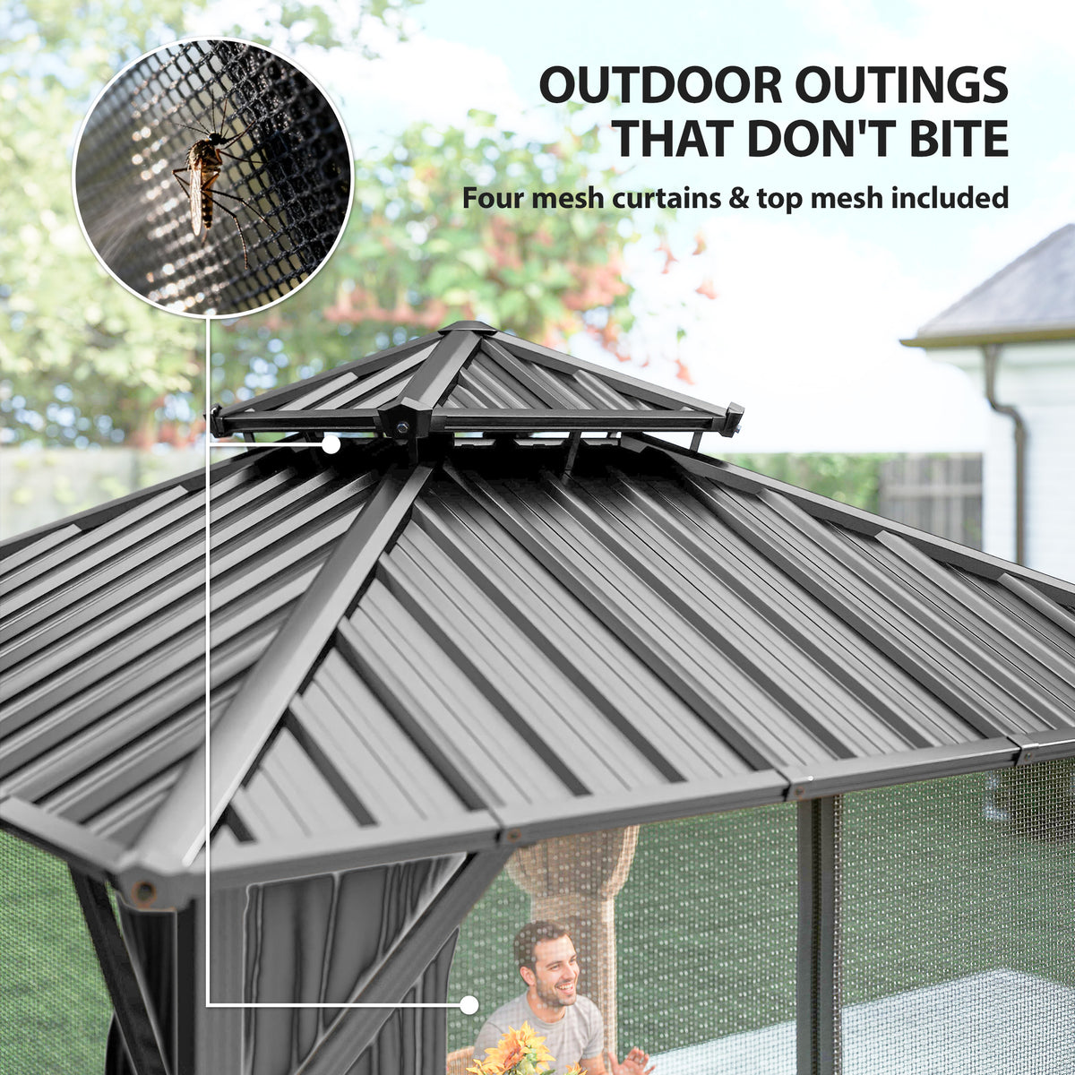 3x3m Gazebo Hardtop Galvanized Steel Aluminum Frame Dark Grey