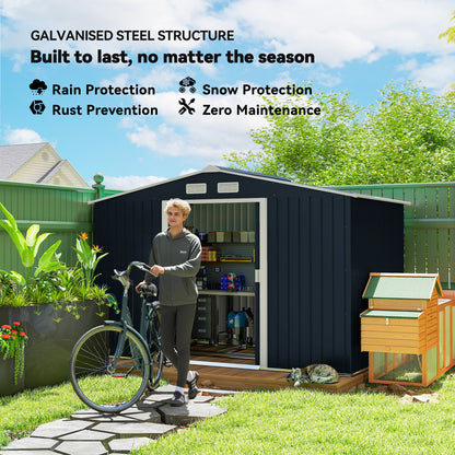 Metal Garden Storage Shed 9.1'x6.4' with Foundation Kit