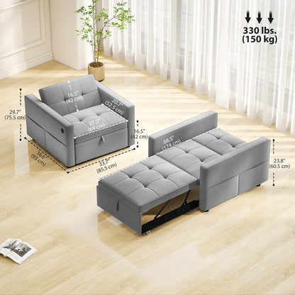 Convertible Velvet Chair Bed with USB Charging