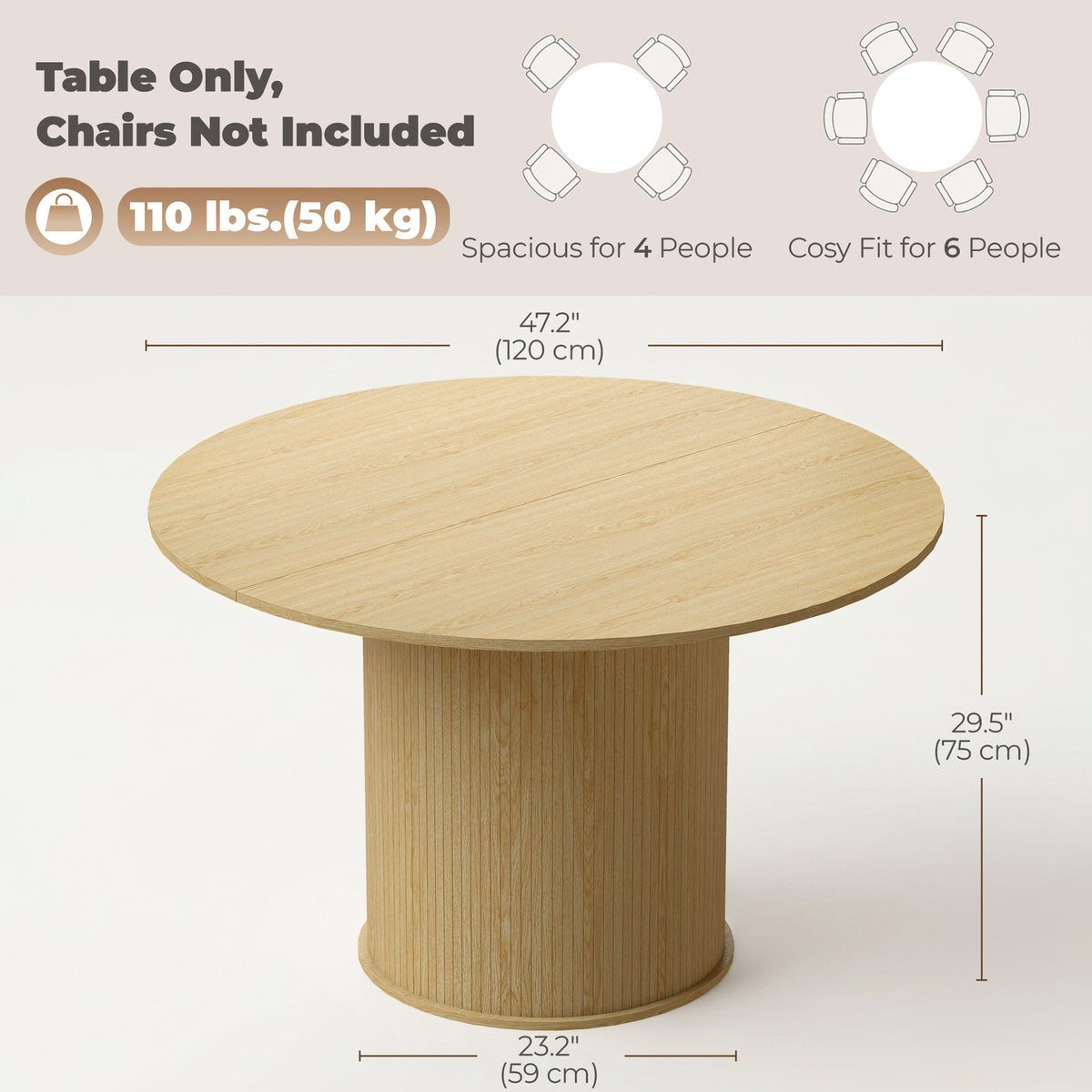 Mesa de comedor redonda con base acanalada