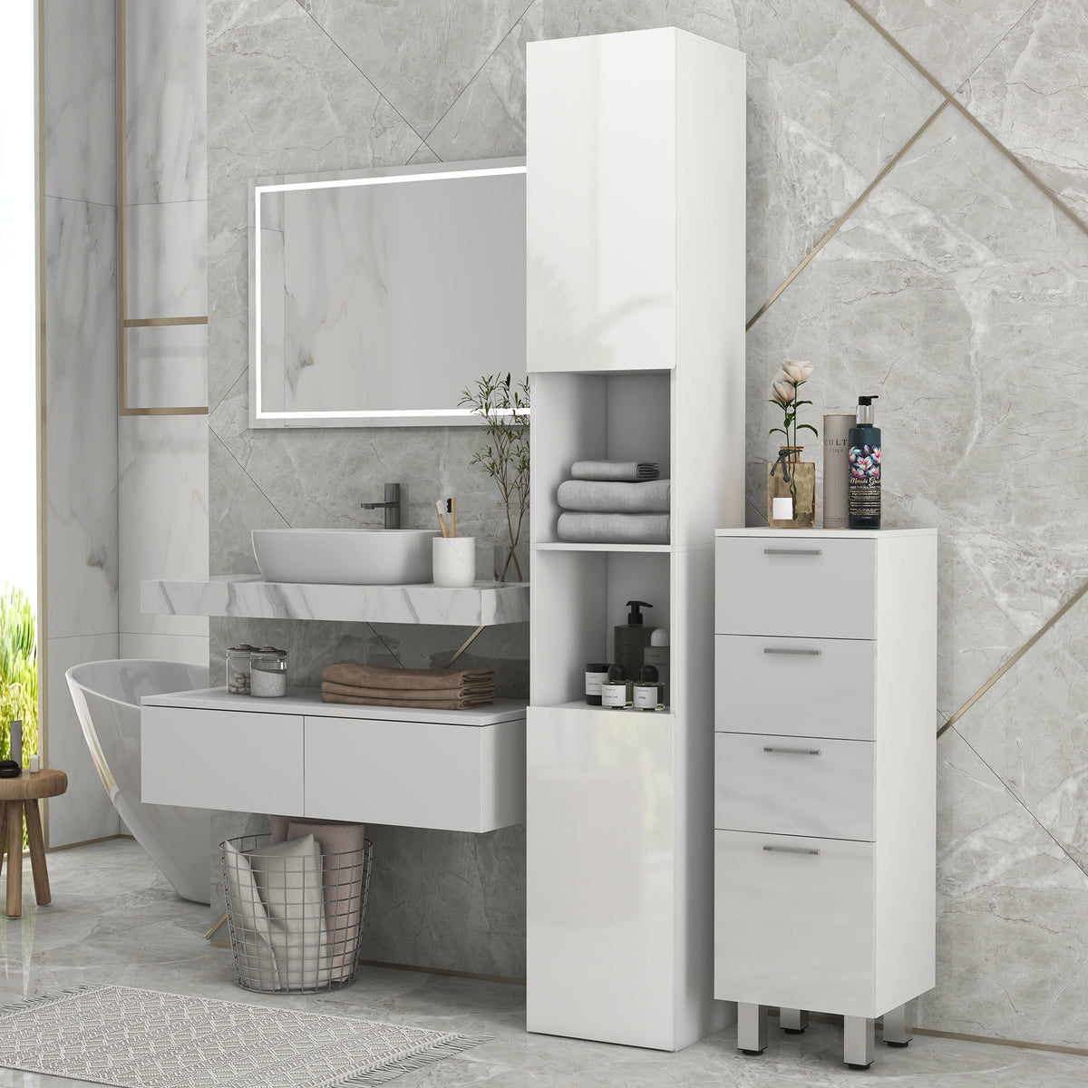 Tall narrow bathroom storage cabinet