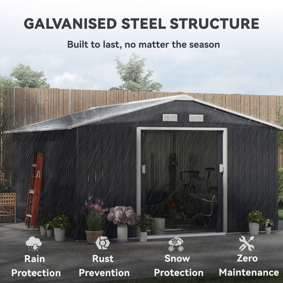 Galvanized Steel Garden Shed with Double Sliding Door