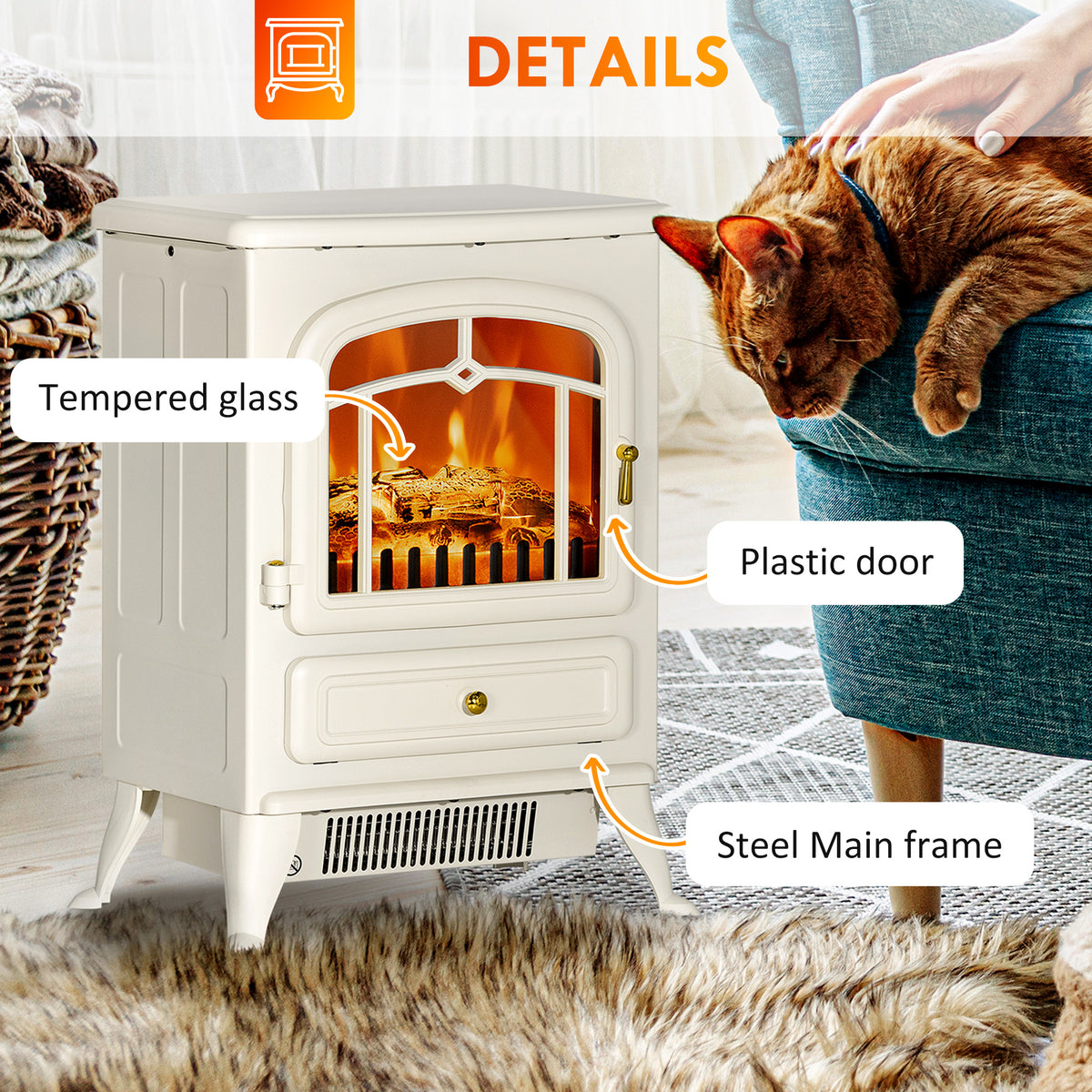 Freestanding Electric Fireplace 16 in. with Realistic Flame