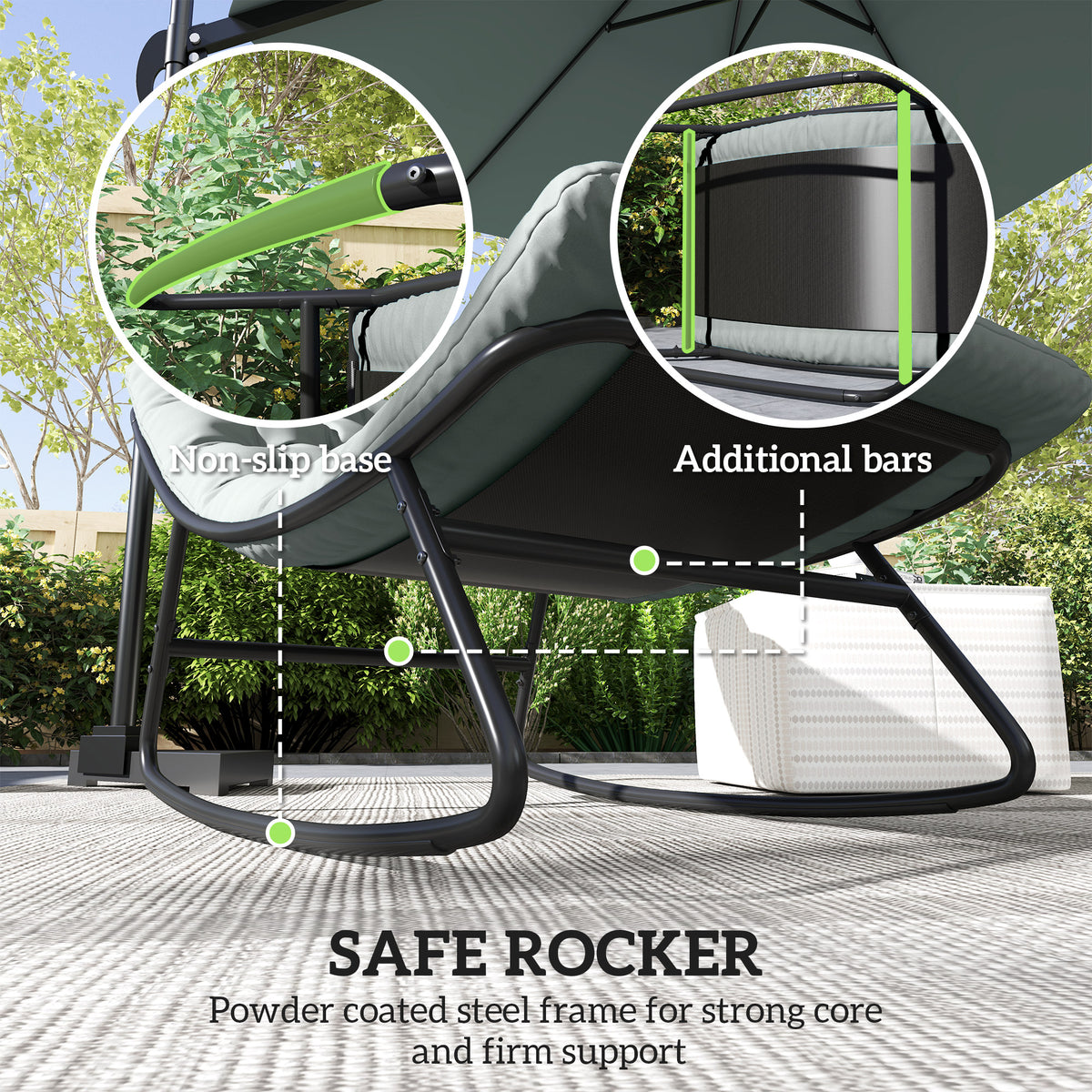 Outdoor Rocking Chair Breathable Mesh Steel Frame