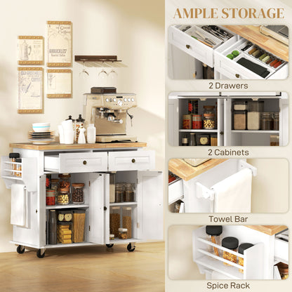 Rolling kitchen island with storage and wood top