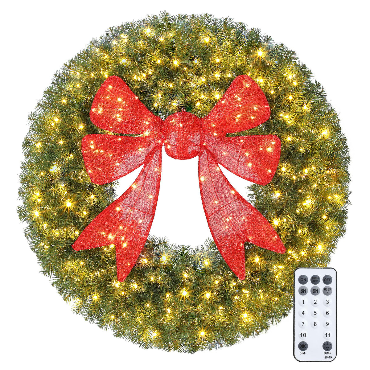 Pre-Lit Christmas Wreath 3D Bow 91 cm