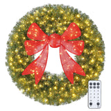 Pre-Lit Christmas Wreath 3D Bow 91 cm