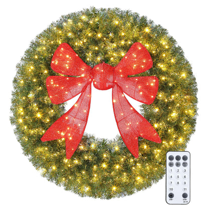 Pre-Lit Christmas Wreath 3D Bow 91 cm