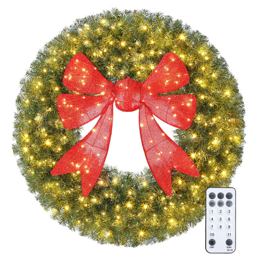Pre-Lit Christmas Wreath 3D Bow 91 cm