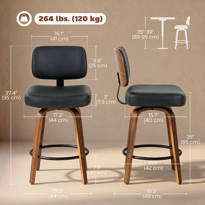 Modern Swivel PU Leather Counter Bar Stools — Set of 2