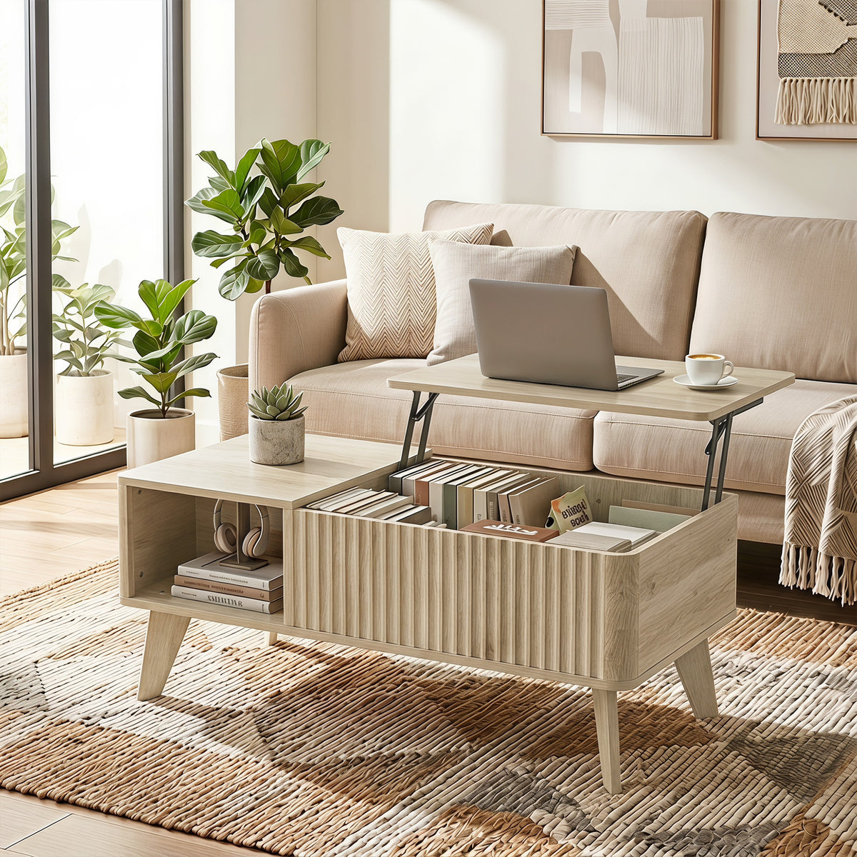 102 cm Fluted Lift Top Coffee Table