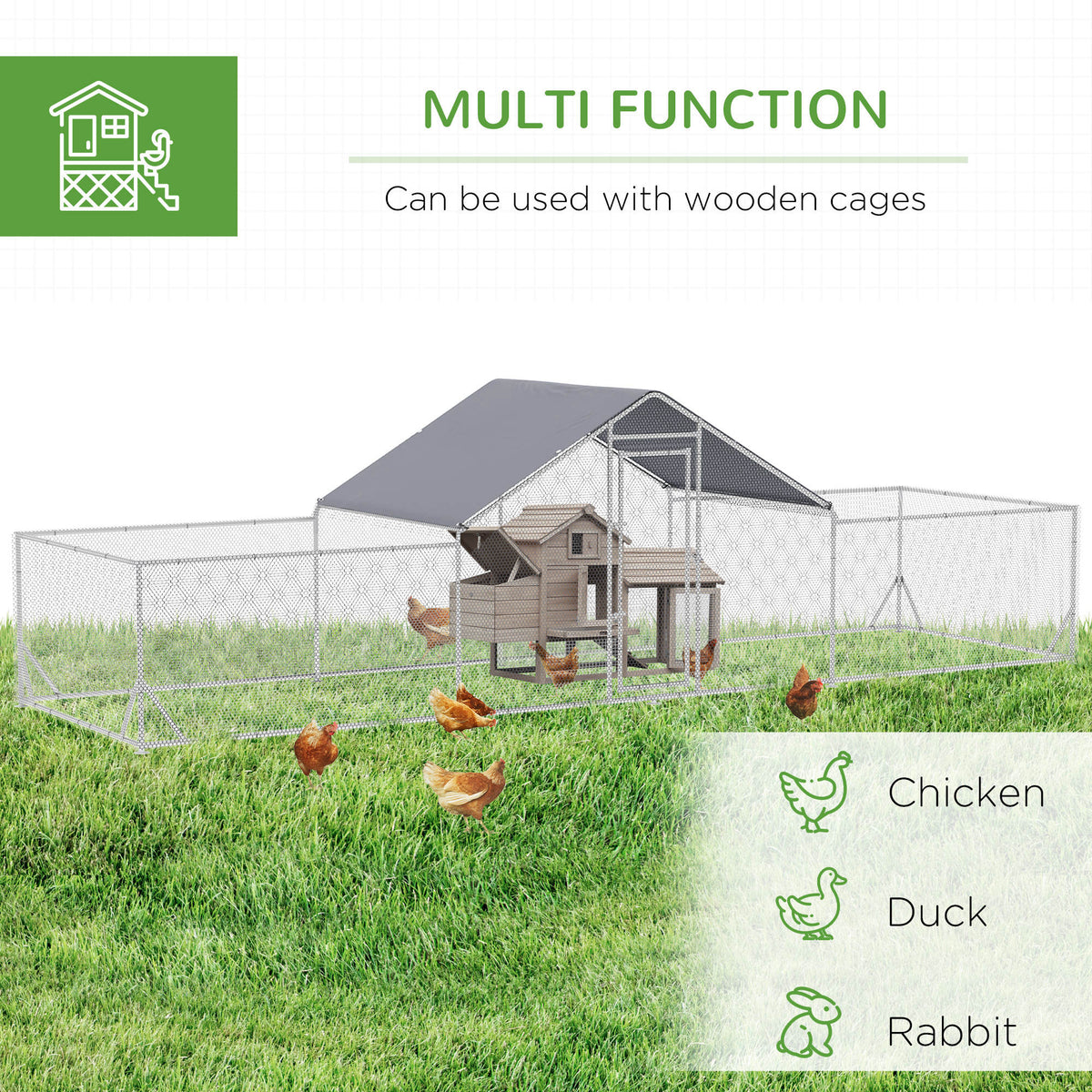 Large metal outdoor chicken coop with run and tarp