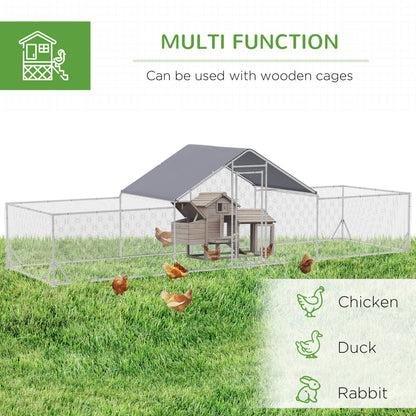 Large metal outdoor chicken coop with run and tarp