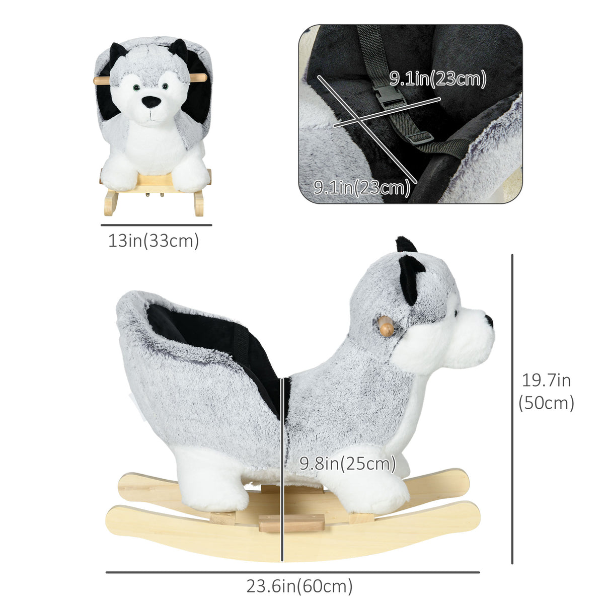 Plush husky rocking horse with sound