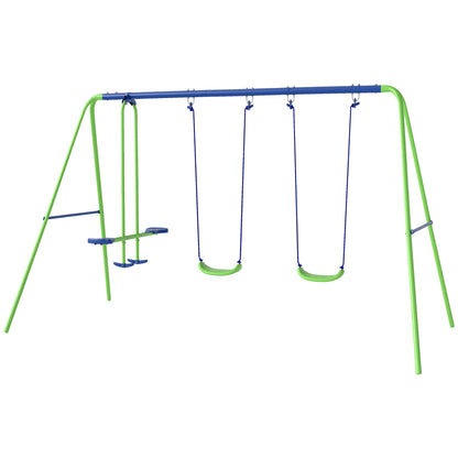 3-in-1 Kids Metal Swing Set with Glider